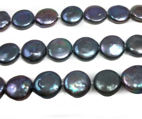 Huge 15-16mm AA Round Coin Pearl Strand, Black Flat Pearls