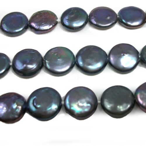 Huge 15-16mm AA Round Coin Pearl Strand, Black Flat Pearls