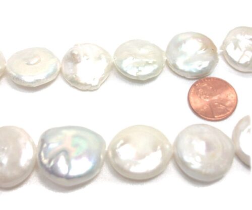 Huge 21mm White Coin Pearls on Loose Strands,