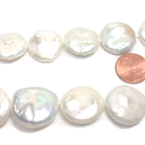 Huge 21mm White Coin Pearls on Loose Strands,