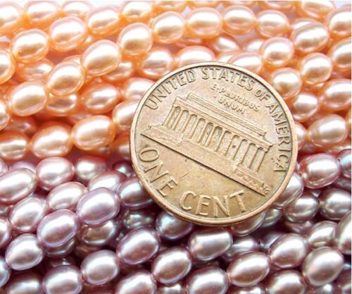 Pink and Lavender 3-4mm Loose Rice Pearl Strand