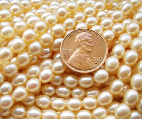 Champagne 5-6mm Rice, Drop or Oval Shaped Loose Pearl Strand