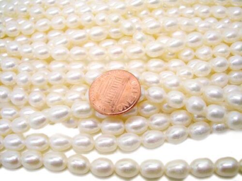 White 6-7mm Rice or Oval Shaped Loose Pearl Strand
