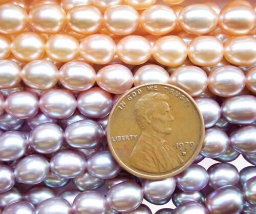 Pink and Lavender 6-7mm Rice or Oval Shaped Loose Pearl Strand