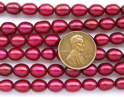 Cranberry 7-8mm Rice Shaped Pearls on Temporary Strand
