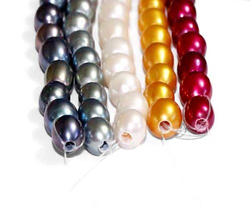 White, Black, Grey, Cranberry and Dark Golden Rod 7-8mm AA+ Rice Shaped Pearl Strand,1.7mm holes