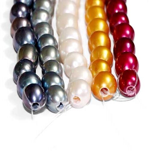 White, Black, Grey, Cranberry and Dark Golden Rod 7-8mm AA+ Rice Shaped Pearl Strand,1.7mm holes