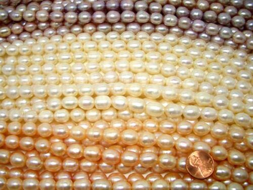 Mauve, White and Pink 8-9mm Rice or Oval Pearl strand