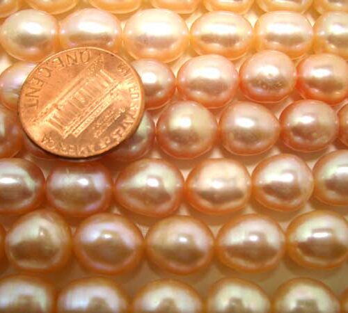 Pink 9-10mm Rice or Oval Shaped Pearl Strand