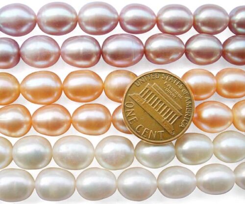 Lavender, Pink and White 9-10mm Rice or Drop Oval Shaped Pearl Strands