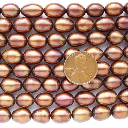 Chocolate 9-10mm Rice or Oval Shaped Pearl Strand