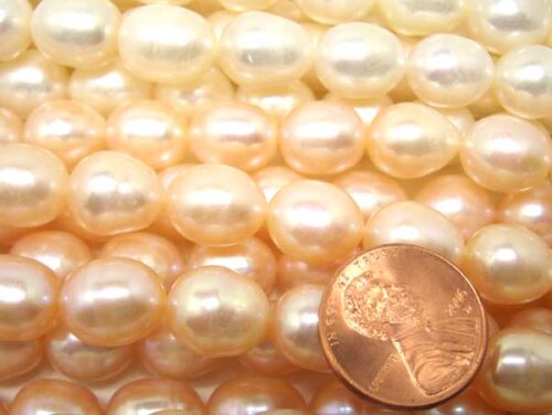 Large 10-11mm Huge Pink Colored Rice Pearl Strands