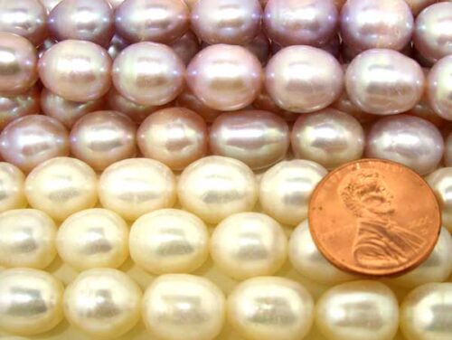 Large 10-11mm Huge Mauve and White Colored Rice Pearl Strands
