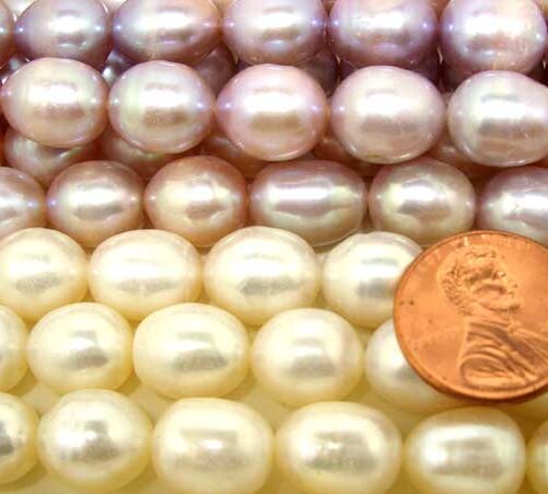 Large 10-11mm Huge Mauve and White Colored Rice Pearl Strand