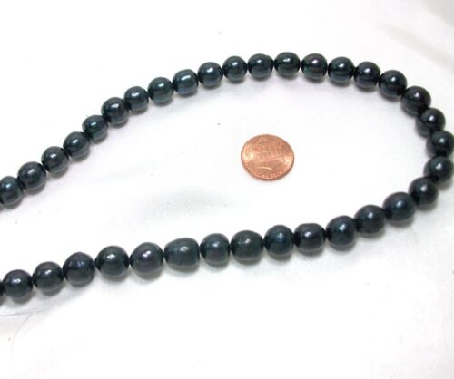 Large Black Colored Freshwater Rice Oval Pearl Strand