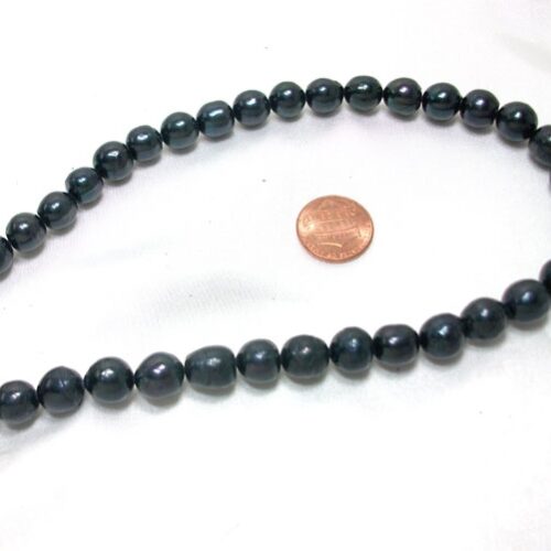 Large Black Colored Freshwater Rice Oval Pearl Strand