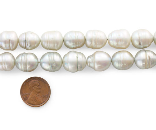 Grey Huge 12-13mm Rice Pearl Strand with Natural Dents