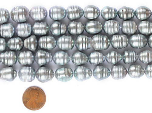 Black Huge 12-13mm Rice Pearl Strands with Natural Dents