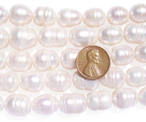 White Huge 12-13mm Rice Pearl Strand with Natural Dents