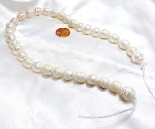 White 12-13mm Rice Pearl Strand with Natural Dents,2.3mm hole