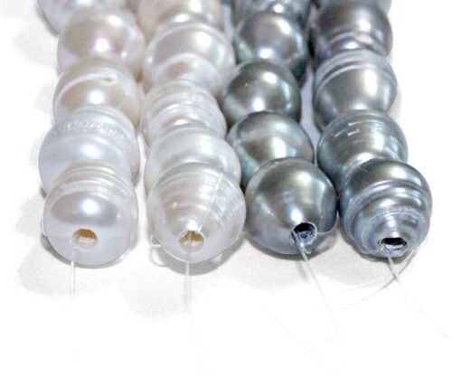 White and grey 12-13mm Rice Pearl Strands with Natural Dents,2.3mm hole