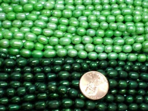 Dark Green and Light Green 5-6mm Oval or Rice Pearls Strands