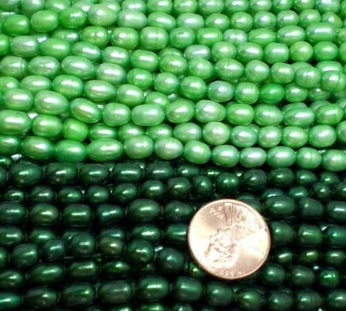 Dark Green and Light Green 5-6mm Oval or Rice Pearls Strands