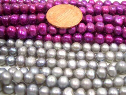 Grey and Purple 4-5mm Side drilled Semi-Round Potato Pearl Strands