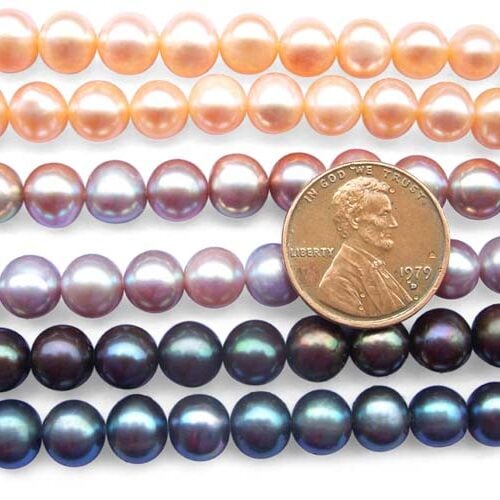 White, Pink, Mauve and Black 7-8mm AA Side Drilled Semi Round Pearls