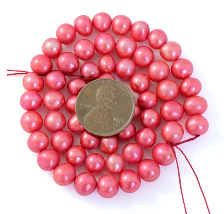 Rose Pink 7-8mm AA Side drilled Semi-Round Potato Pearl Strand