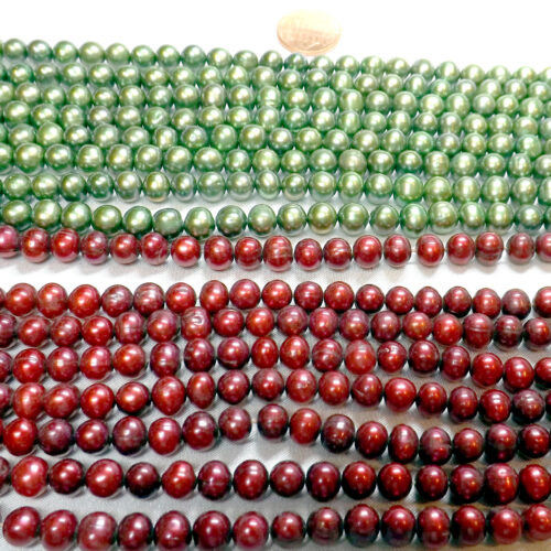 cranberry and green near round pearl strands