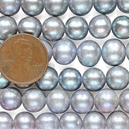 8-9mm Grey Colored AA Side drilled Semi-Round Potato Pearl Strand