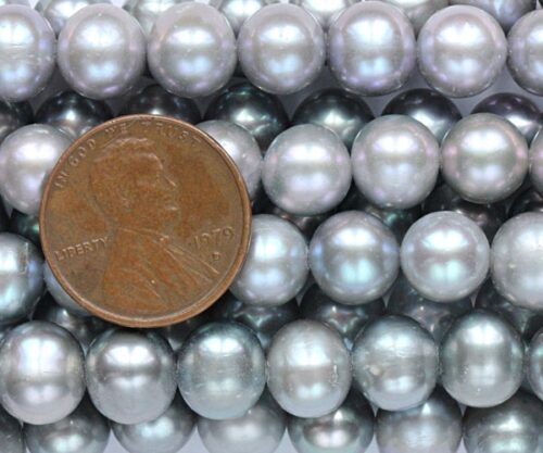 9-10mm Near Round Grey Colored Pearl Strand