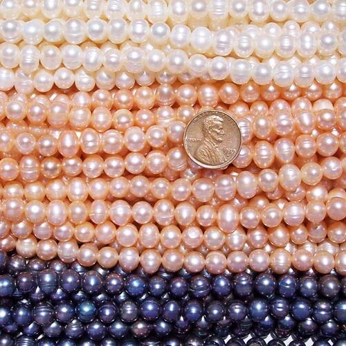 White, Pink and Black 7-8mm Side Drilled Semi-Round Pearl Strands with Natural Dents