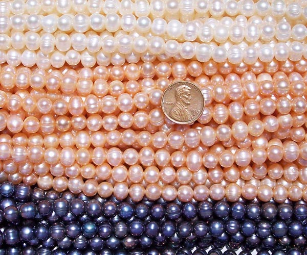 7-8mm Side Drilled Semi-Round Pearl Strands with Natural Dents