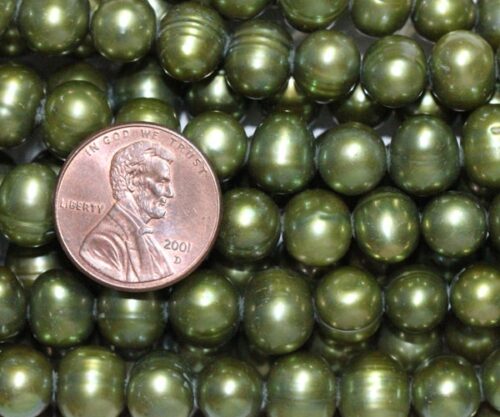 Green colored 8-9mm Side Drilled Potato Pearls