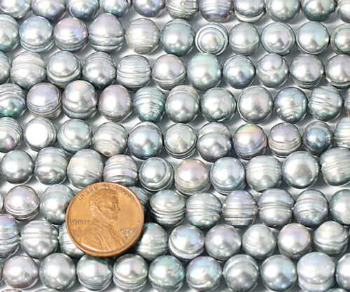 9-10mm Side Drilled Semi-Round Grey Pearl Strands