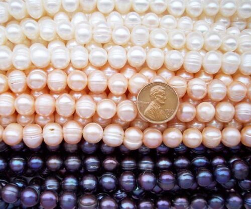 9-10mm Side Drilled Semi-Round White, Pink and Black Pearl Strands