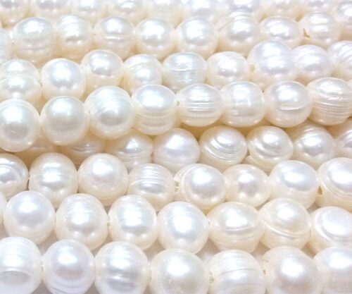 White 10-11mm Semi-Round Pearl Strands, 1.7mm, 2.0mm, 2.3mm or 2.5mm Hole