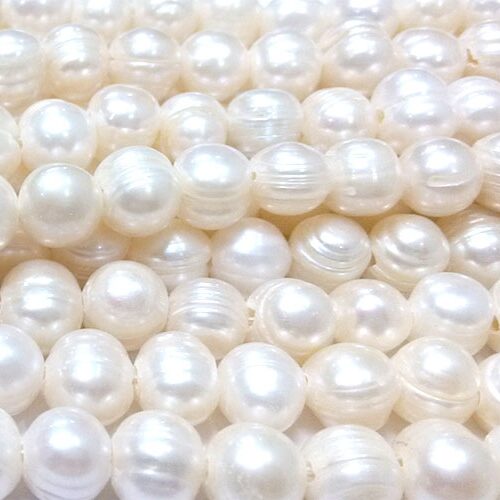 White 10-11mm Semi-Round Pearl Strands, 1.7mm, 2.0mm, 2.3mm or 2.5mm Hole