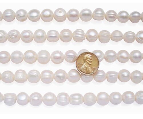 White 11-12mm Side Drilled Semi-Round Pearl Strands w/ Natural Dents