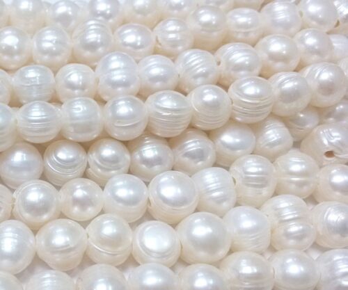 11-12mm Side Drilled White Semi-Round Larger Hole Pearl Strand