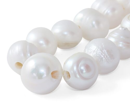 White Large 12-13mm Side Drilled Semi-Round Pearl Strands with Natural Dents