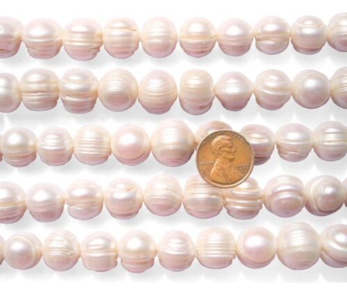 Mauve Large 12-13mm Side Drilled Semi-Round Pearl Strands with Natural Dents