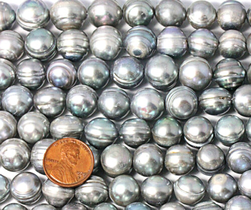 gray colored Large 12-13mm Side Drilled Semi-Round Pearl Strand