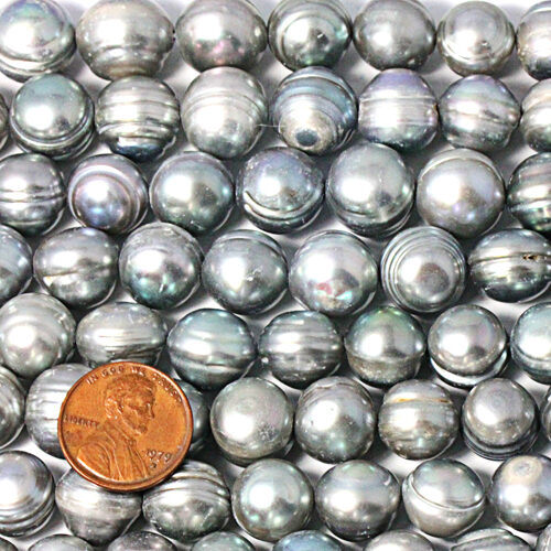 Grey 12-13mm Side Drilled Semi-Round Pearl Strand with Natural Dents