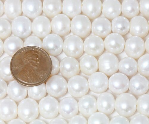 White 10-11mm AA+ Side Drilled Potato Pearls on Temporary Strand