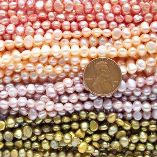 4-5mm Pink, Gold, Mauve and Chocolate Colored Baroque Pearl Strands