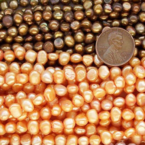 Dark Golden Rod and Orange colored 5-6mm Baroque Shaped Pearl Strands
