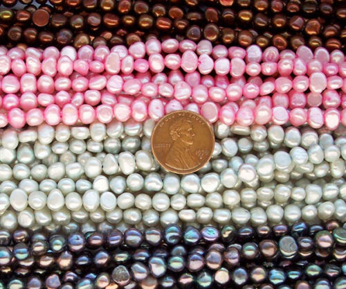 Golden Brown, Baby Pink, Silver Gray and Multi-Black 5-6mm Baroque Shaped Pearl Strands
